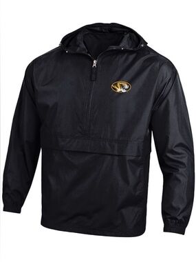Champion Black Pullover Windbreaker with Yellow Logo